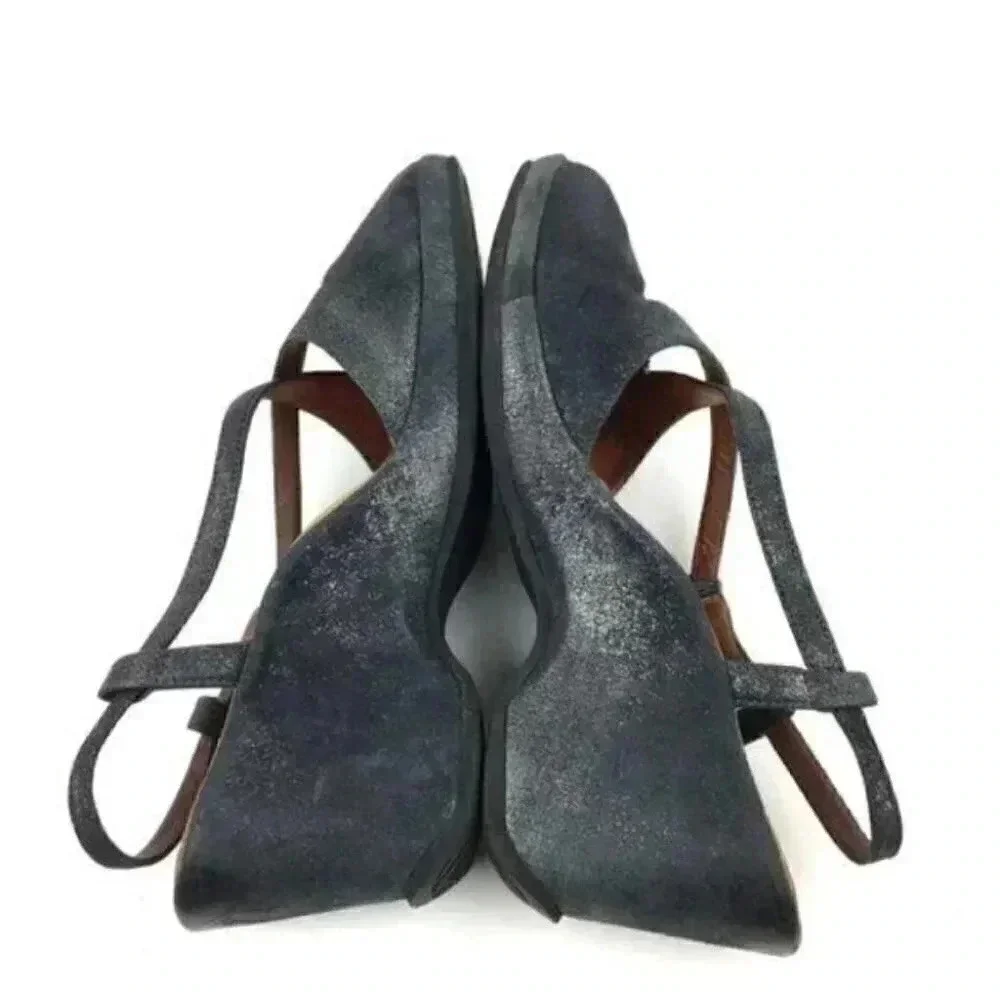 Lamour Des Pieds Heels size 10 Oraine Metallic charcoal gray Chunky wedges